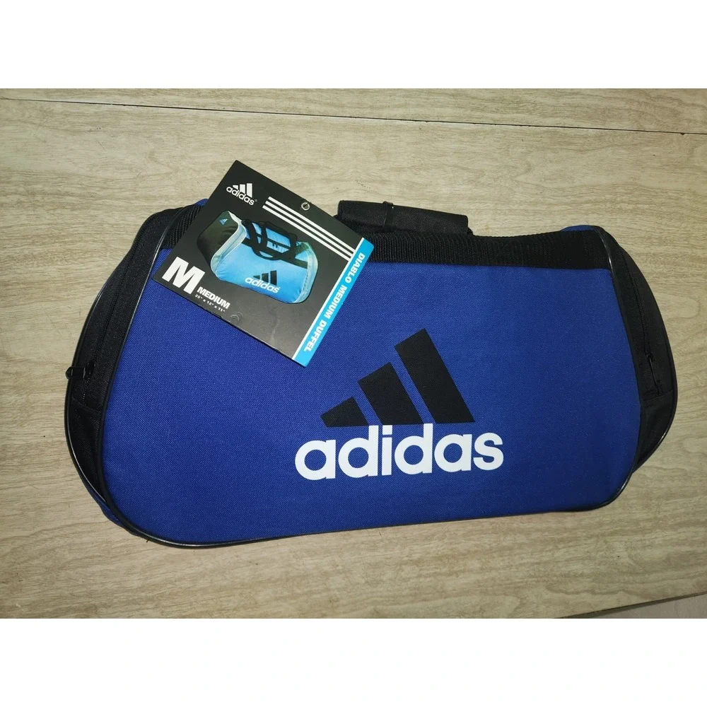 Adidas Diablo MEDIUM Duffel CORE TRAVEL‎ Bag BLACK/WHITE/BLUE 2 POCKETS~NEW+TAGS